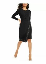 Thalia Sodi Womens Size XS Deep Black Studded Wrap Sheath Faux Wrap Dres... - $34.64