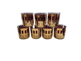 Morphew Abode 1960s Culver Burgundy Art Deco &amp; 22k Gold Lowball Cocktail... - $346.50