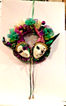 16&quot; Mardi Gras Double Face Jester Door Wreath - £24.35 GBP