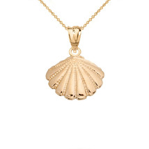 14K Solid Yellow Gold Seashell Cockle Sea Shell Pendant Necklace - £106.31 GBP+