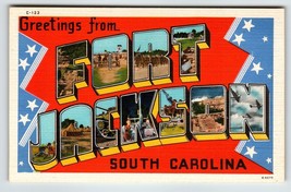 Greetings From Fort Jackson South Carolina Large Letter Linen Postcard Army Tank - £9.79 GBP