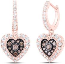 2.80Ct Round Cut Brown Diamond Heart Drop &amp; Dangle Earrings 14K Rose Gold Finish - £71.93 GBP