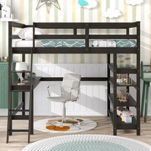 Loft Bed Full With Desk,Ladder,Shelves  - Espresso - £387.62 GBP