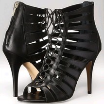Ivanka Trump Heels Sz 6.5 Mackley Black Leather peep toe booties NEW In BOX - $71.09