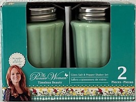 Pioneer Woman Timeless Beauty Jade Glass Salt &amp; Pepper Shaker Set New - £21.65 GBP