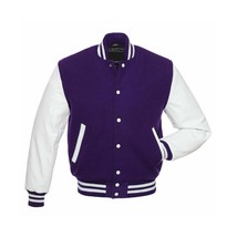 Varsity Letterman Baseball Jacket in Wool &amp; Genuine Leather Sleeves - $87.62