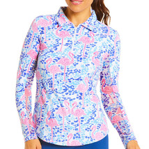 Nwt Ladies Ibkul Flamingo Pink Blue Long Sleeve Polo Golf Shirt Size Xs - £50.95 GBP