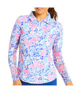 NWT Ladies IBKUL FLAMINGO Pink Blue Long Sleeve Polo Golf Shirt size XS - £51.77 GBP