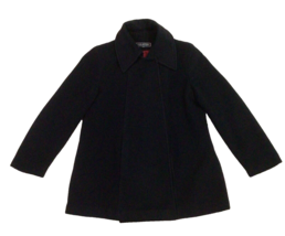 Vtg Halston Black Jacket Coat Wool Cashmere Womens 12 Red Liner 907A - $48.33