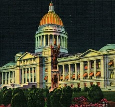Little Rock Arkansas AR State Capitol Building Night View UNP Linen Postcard M13 - £3.12 GBP