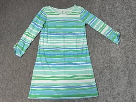 Lilly Pulitzer Linden Dress Women Small Seaspray Blue Stripe Gold Button... - $34.64