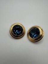 Vintage Gold Monet Blue Faceted Stone Clip Earrings 2.6cm - $39.60