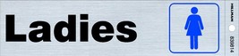 Ladies DOOR Symbol SIGN Adhesive Silver Aluminum rest room 8&quot;x2&quot; Hillman... - $22.31