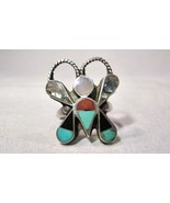 Vintage Sterling Silver Zuni Multi Stone Inlay Butterfly Ring Size 6.25 ... - £112.64 GBP
