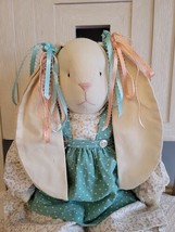 Handmade Rag Doll Rabbit Folk Art Stuffed Bunny 20” Dress Apron Pantaloons - £11.74 GBP