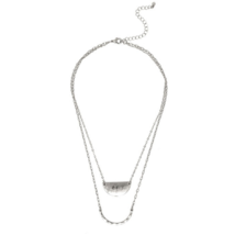 Hammered Double Layer Pendant Necklace Silver - £10.64 GBP