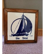 Ceramic Tile in Wood Frame Trivet San Diego CA Sailing Sailboat Ship FS - £23.45 GBP
