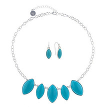 Liz Claiborne Women&#39;s Blue Necklace &amp; Earring Set Silver Tone 18 Inch NEW - £13.95 GBP
