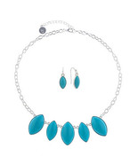 Liz Claiborne Women&#39;s Blue Necklace &amp; Earring Set Silver Tone 18 Inch NEW - $26.45 CAD