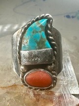 Navajo ring Turquoise Claw Coral size 8 sterling silver women men - £172.26 GBP