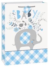 Blue Floral Elephant Boy Baby Shower Gift Bag Jumbo 13 x 18 - $3.46