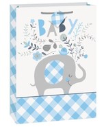 Blue Floral Elephant Boy Baby Shower Gift Bag Jumbo 13 x 18 - £3.00 GBP