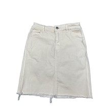 &amp; Denim Skirt Knee Length Straight Skirt Beige Size 2 W/Frey 4 Pockets - £14.14 GBP