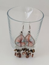 ECO-FRIENDLY Handcrafted Thread Earrings Dangle With Brown Beads - £4.86 GBP