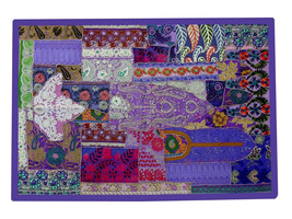 Arazzo patchwork bohemien ricamato da parete fatto a mano vintage 60&quot;L LT34 - £54.67 GBP