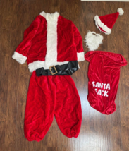 pre-own 6-Piece SANTA CLAUS Suit Set Dress Up Holiday Costume Sack Hat B... - $41.48