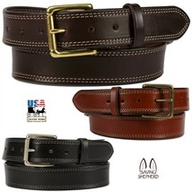 DOUBLE STITCHED BRIDLE LEATHER BELT - 1½&quot; Wide &amp; 10/12 oz Thick Dress Wo... - £59.01 GBP