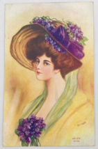 Antique 1911 Frank Reynolds Helen 3702 Lady w/ Purple Floral Hat Postcard - $9.49