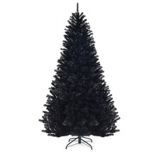 7.5Ft Hinged Artificial Halloween Christmas Tree Full Tree w/ Metal Stand Black - £110.98 GBP