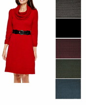 Alyx Sweater Dress Cowl Neck 3/4 Sleeved Belted Warm Classic Soft Womens... - $14.99