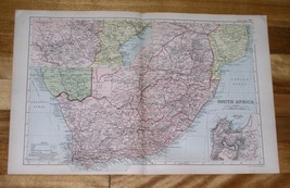 1908 Antique Map Of South Africa / Transvaal / Cape Colony / Cape Town Inset Map - £15.49 GBP