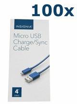 New Lot Of 100 Insignia 4ft Micro-USB Charge Sync Cables Blue Android NS-MCDT2B - £113.48 GBP