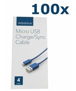 NEW Lot of 100 Insignia 4ft Micro-USB Charge Sync Cables BLUE Android NS... - £111.63 GBP