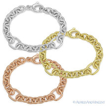 Sterling Silver Rope-Design Cable &amp; Square Link Fashion Chain Bracelet 925 Italy - £95.47 GBP