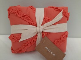 West Elm Quilted Ruffled &amp; Ruched Standard Pillow Sham Melon Orange New w/ Tag - £19.74 GBP