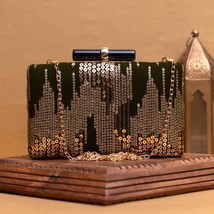 Ethnic Party Clutch, wedding, reception, hand clutch with gold chain, pa... - £45.35 GBP