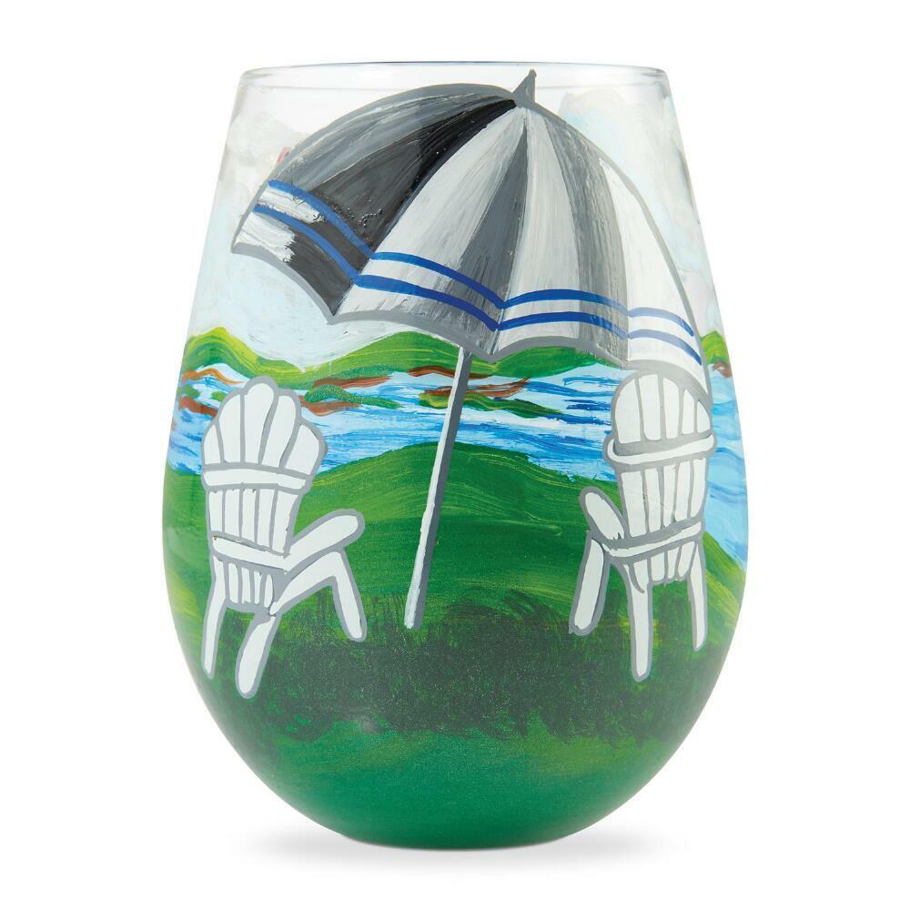 Primary image for Lolita Beach Chair Wine Glass Stemless 20 oz Giftbox Nautical Blue Green