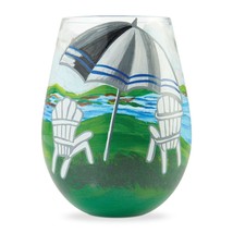 Lolita Beach Chair Wine Glass Stemless 20 oz Giftbox Nautical Blue Green