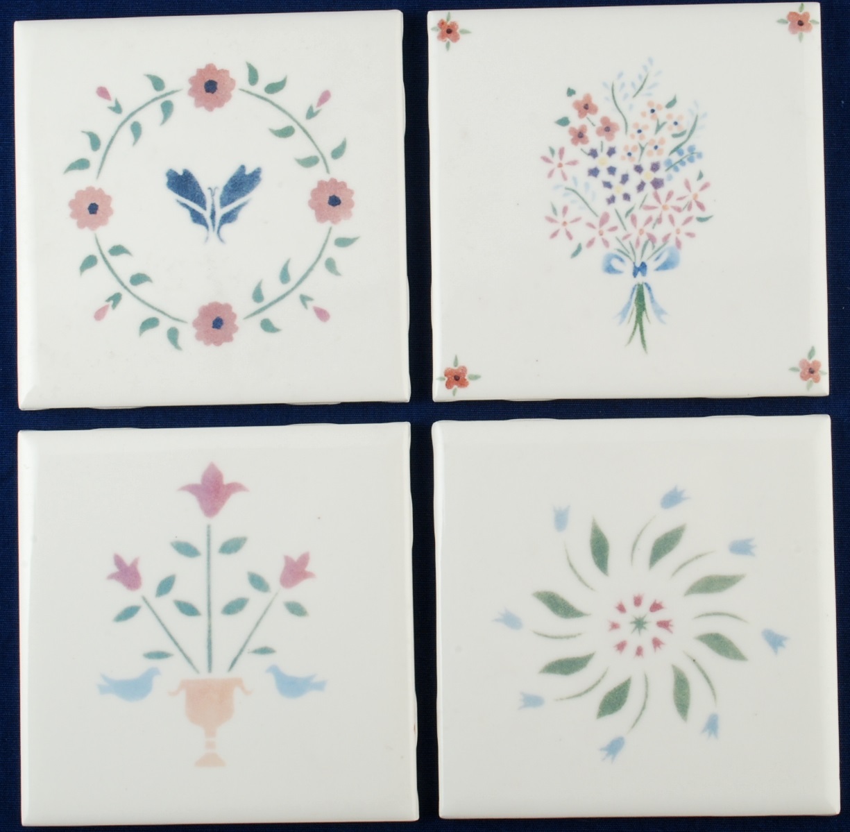 4 Decorative American Tiles 4-1/4" Square Pastel Florals - $6.00
