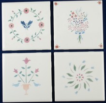 4 Decorative American Tiles 4-1/4&quot; Square Pastel Florals - $6.00