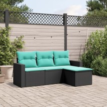4 Piece Patio Sofa Set with Cushions Black Poly Rattan - $7,384.49 MXN