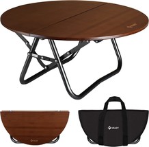 Villey Bamboo Round Folding Table, Camping Half-Fold Portable Table With - $129.99