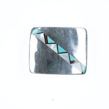 CW Native American silver turquoise, coral, shell, and jet inlay belt buckle - £114.40 GBP