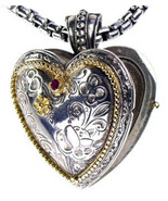 Gerochristo 3277 - Solid Gold, Silver &amp; Ruby Engraved Heart Locket Pendant - £656.74 GBP