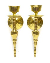 Pair of Solid Brass Wall Hanging Candle Holder 10&quot; Vintage Made in India - £31.63 GBP