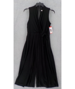 Sandra Darren Crop Jumpsuit Womens SZ M Black Elastic Waist Pockets Keyh... - $12.99